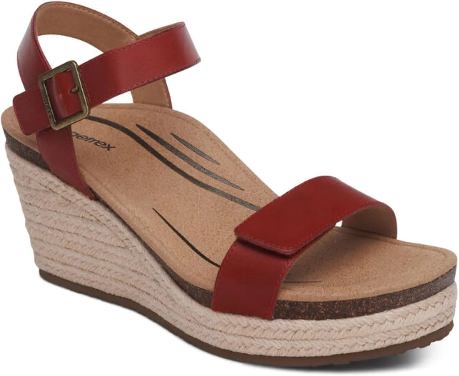 Aetrex Women's Sydney Orthopedic Quarter Ankle Strap Espadrille Wedge Sandals