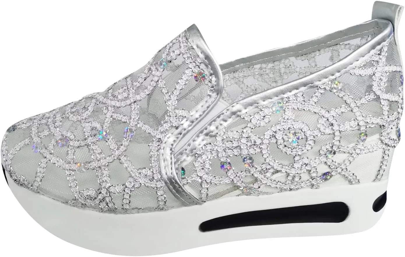 Aniywn Women's Slip-on Walking Shoes Mesh Breathable Sequins Platform Sneakers Summer High Heel Hidden Wedges Sneaker