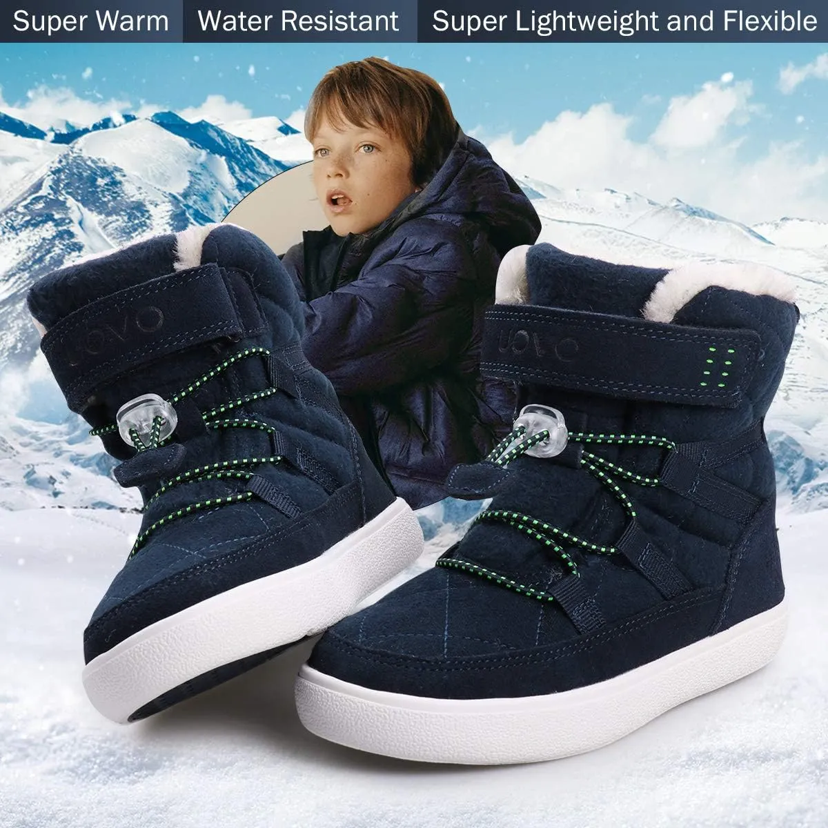 Boys Snow Boots Boys Winter Boots for Kids Waterproof Winter Snow Boots for Boys Warm Fur Lined Slip Resistant Outdoor (Toddler/Little Boys)