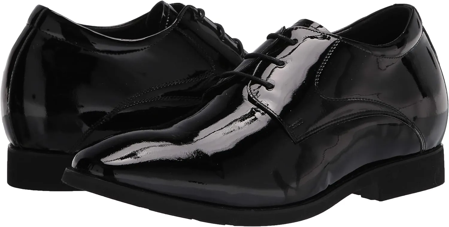Calden Men's Invisible Height Increasing Elevator Shoes - Black Patent Leather Lace-up Formal Tuxedo Oxfords - 3 Inches Taller - K911929 - Size 9 D(M) US