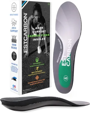 Carbon Fiber Arch Support Insoles for Plantar Fasciitis | Orthopedic Insoles for Men & Women 2 Pieces | High Arch Support Inserts for Flat Feet & Overpronation Relief | All Day Comfort and Support