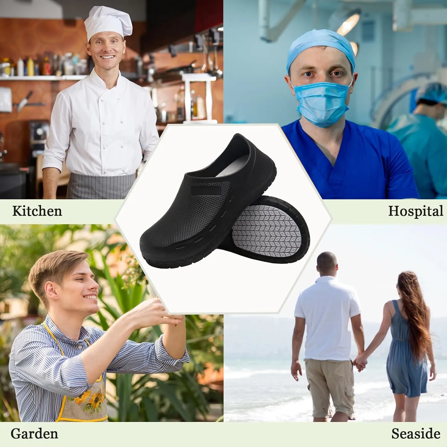 Chef Shoes for Men Nonslip Water Proof Work Shoes Mens Clogs Comfortable Nursing Nurse Shoes for Gardener Men Indoor and Outdoor for Kitchen Office Seaside-Zapatos de Cocina para Hombres
