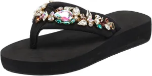 Comfortable Sandals for Women Slip-On Thong Wedge Sandal Rhinestone Platform Flip Flop Low Wedges Slipper Summer Shoes