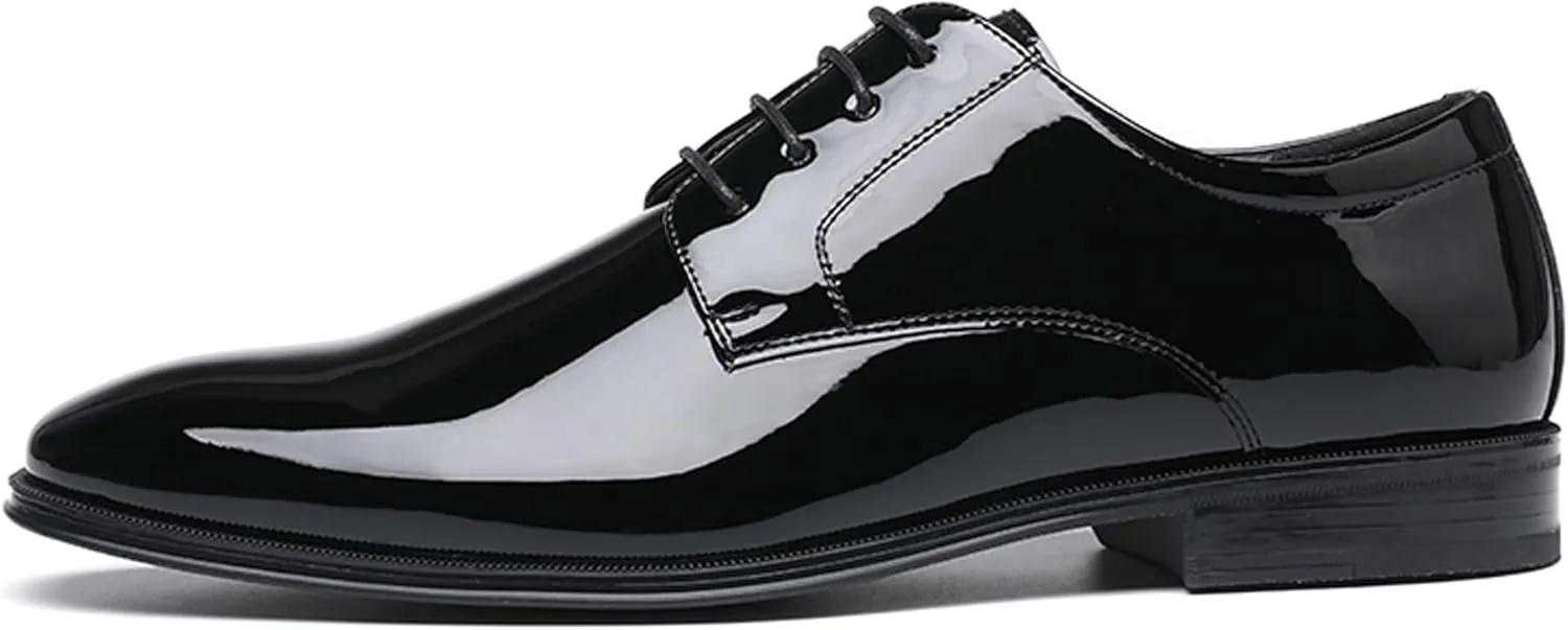 DECARSDZ Mens Classic Formal Oxford Lace-up Faux Patent Leather Shoe for Men Business Wedding Suit Tuxedo Dress Shoes
