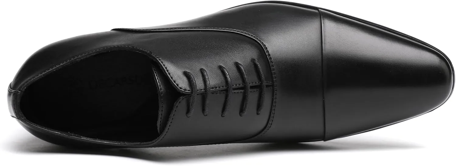 DECARSDZ Mens Faux Patent Leather Classic Lace-up Formal Oxford Tuxedo Dress Shoes