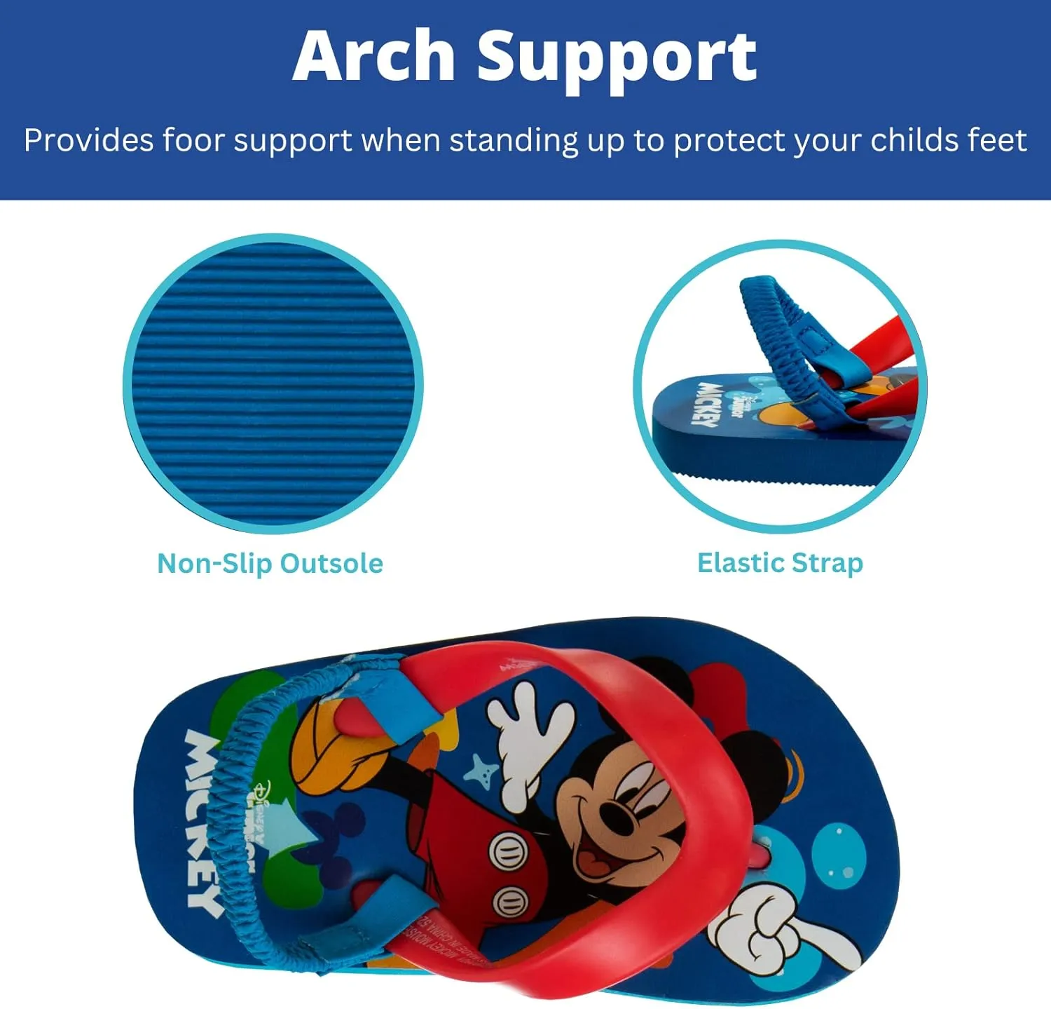 Disney Girls Boys Character Flip Flops Sandals Kids Water Shoes - Minnie Mickey Moana Toy Story Frozen Cars Encanto Princess Thong Beach Slides Slip On Quick Dry (Toddler-Little Kid)