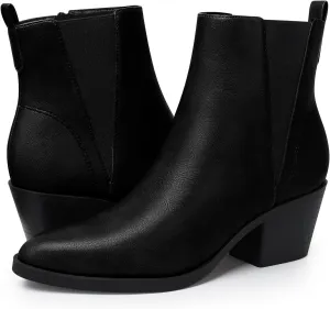 FAMITION Womens Ankle Boots Heel: Pointed Toe Winter Fall Slip On Chelsea Booties Zipper Dressy Shoes