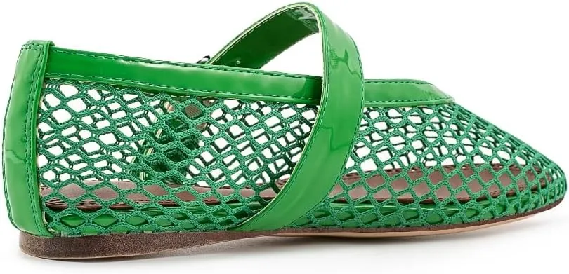 Fandimeier Mesh Ballet Flats for Women Fishnet Comfy Buckle Strap Ballerina Dressy Daily Flat Shoes