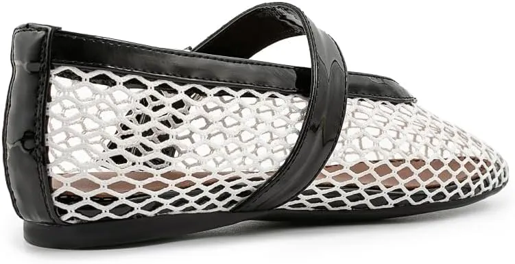 Fandimeier Mesh Ballet Flats for Women Fishnet Comfy Buckle Strap Ballerina Dressy Daily Flat Shoes