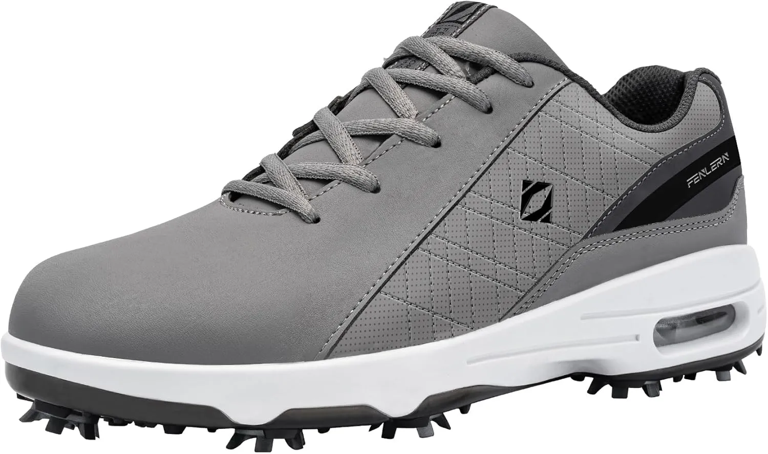 FENLERN Golf Shoes Men, Spiked, Waterproof Leather Upper, Cushioning F006