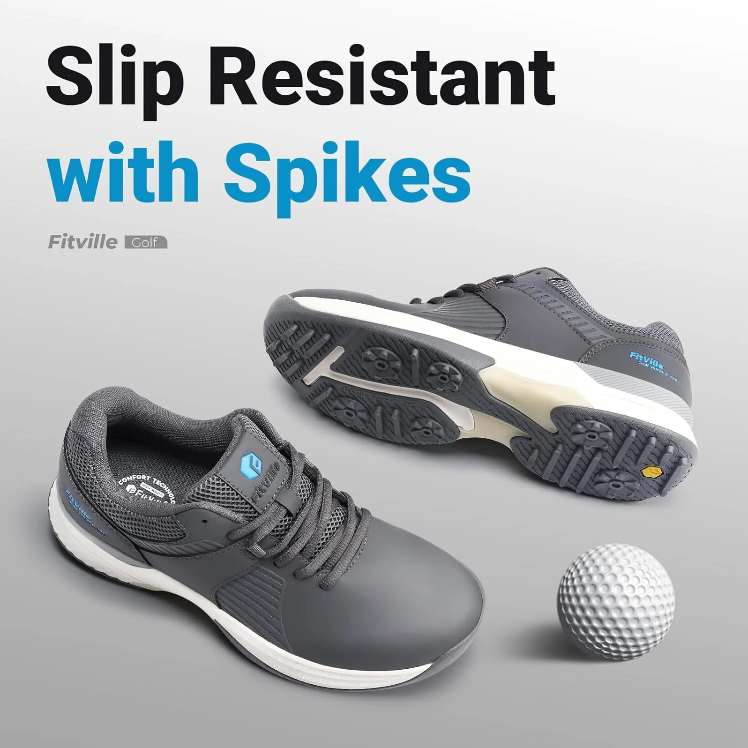 FitVille Extra Wide Men's Golf Shoes Waterproof, Professional Outdoor Spiked Golf Shoes for Men with Arch Support
