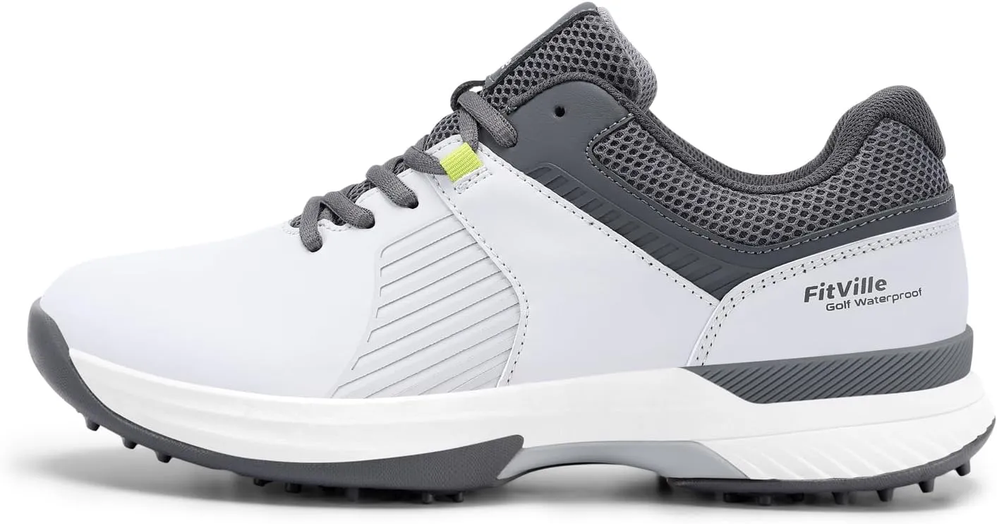 FitVille Extra Wide Men's Golf Shoes Waterproof, Professional Outdoor Spiked Golf Shoes for Men with Arch Support