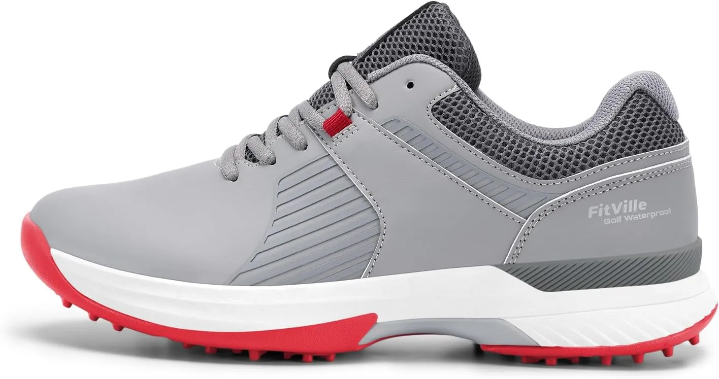 FitVille Extra Wide Men's Golf Shoes Waterproof, Professional Outdoor Spiked Golf Shoes for Men with Arch Support