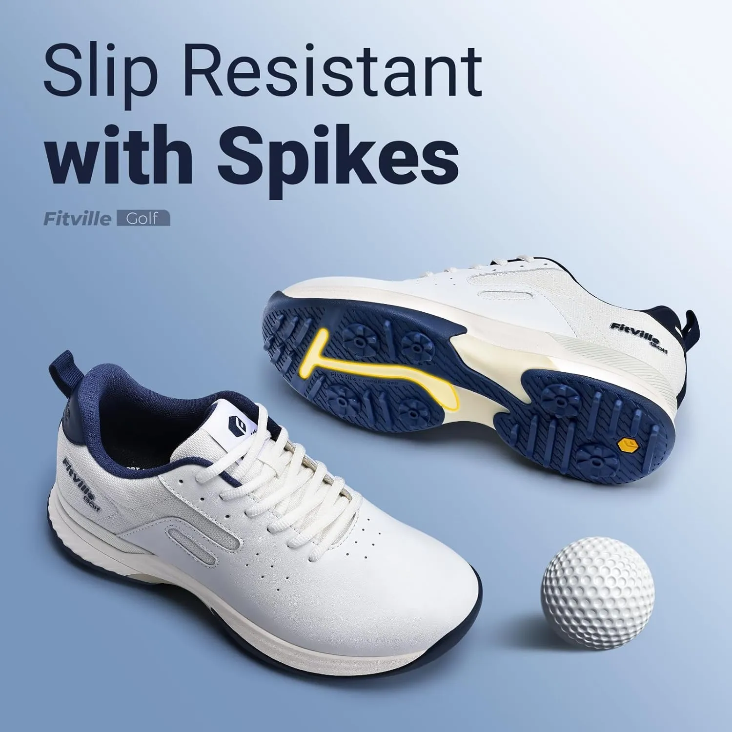 FitVille Professional Mens Golf Shoes Extra Wide Spiked Golf Shoes for Men Waterproof