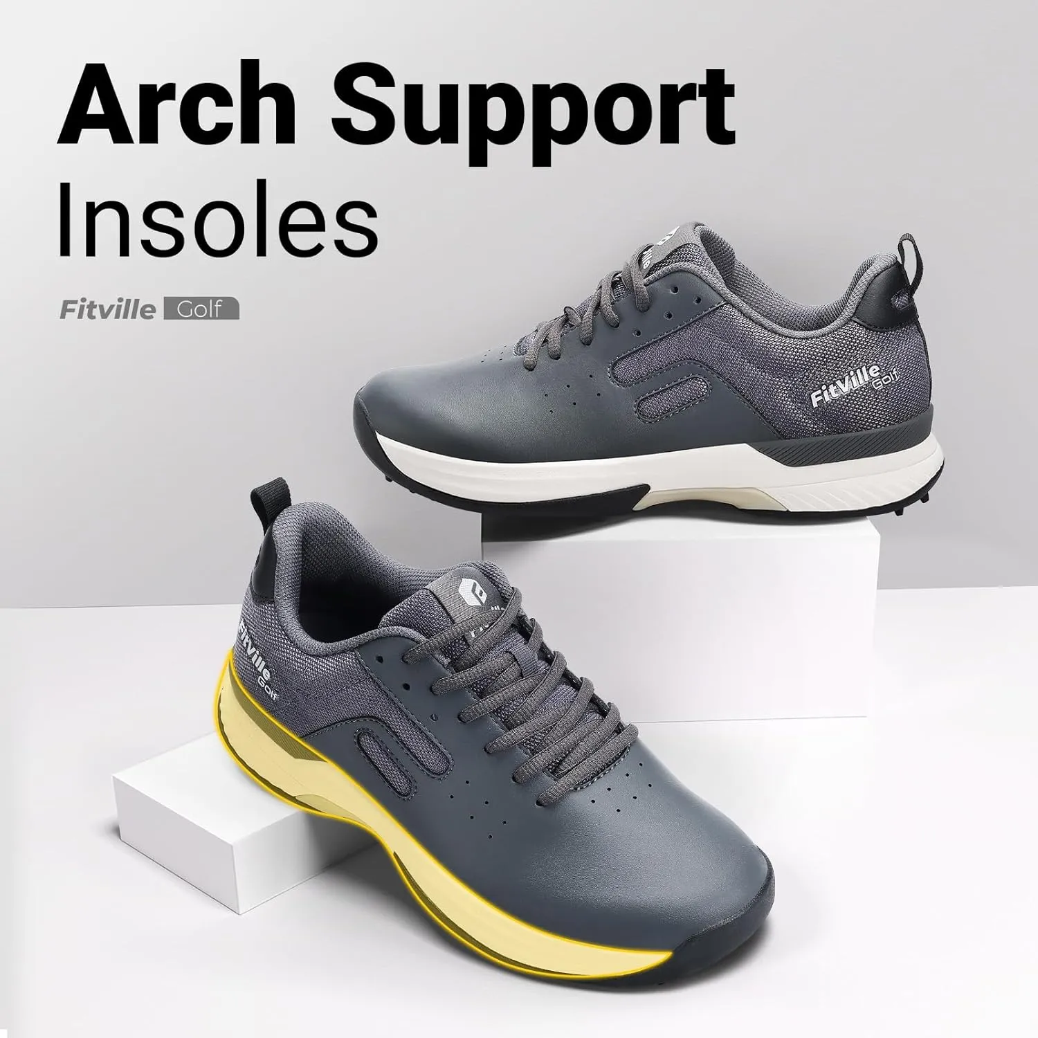 FitVille Professional Mens Golf Shoes Extra Wide Spiked Golf Shoes for Men Waterproof