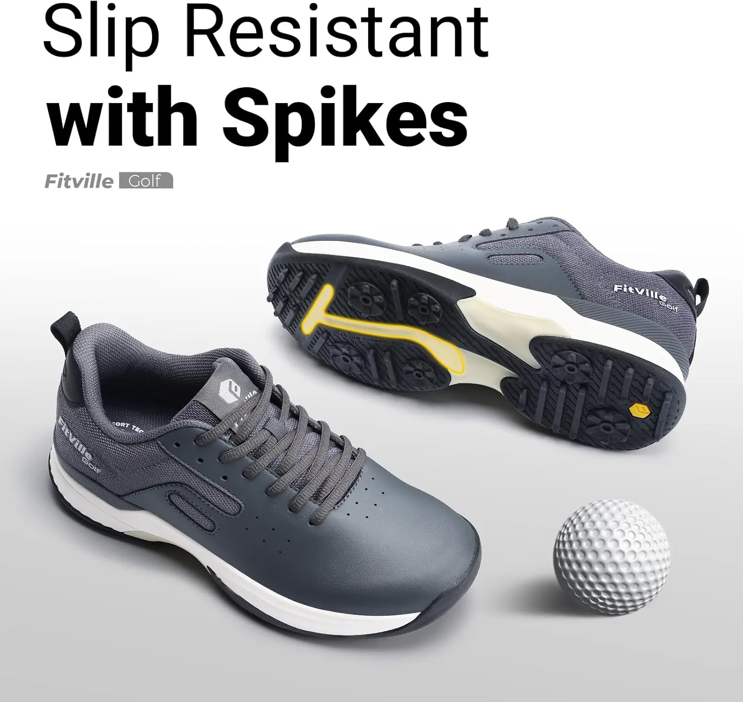 FitVille Professional Mens Golf Shoes Extra Wide Spiked Golf Shoes for Men Waterproof