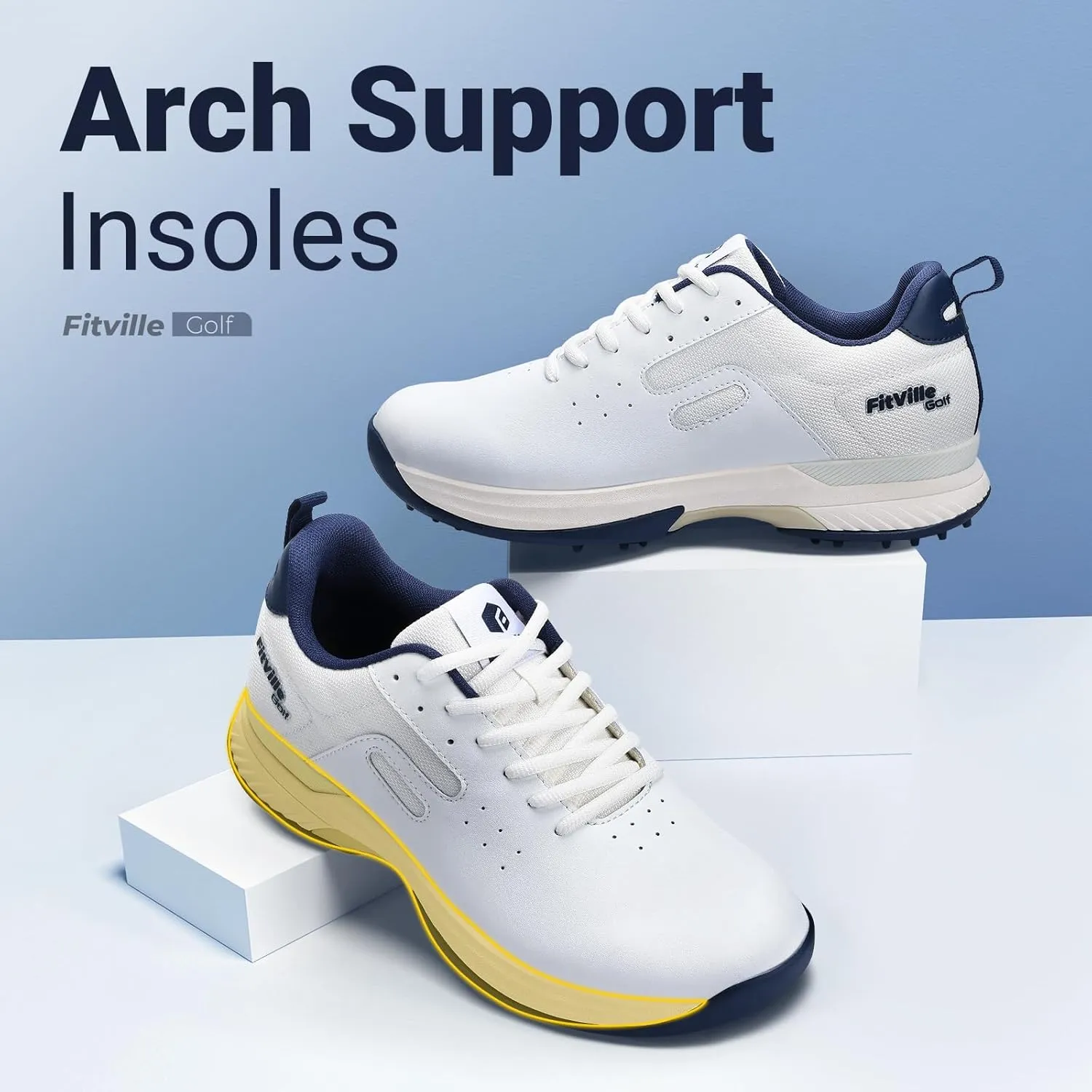 FitVille Professional Mens Golf Shoes Extra Wide Spiked Golf Shoes for Men Waterproof