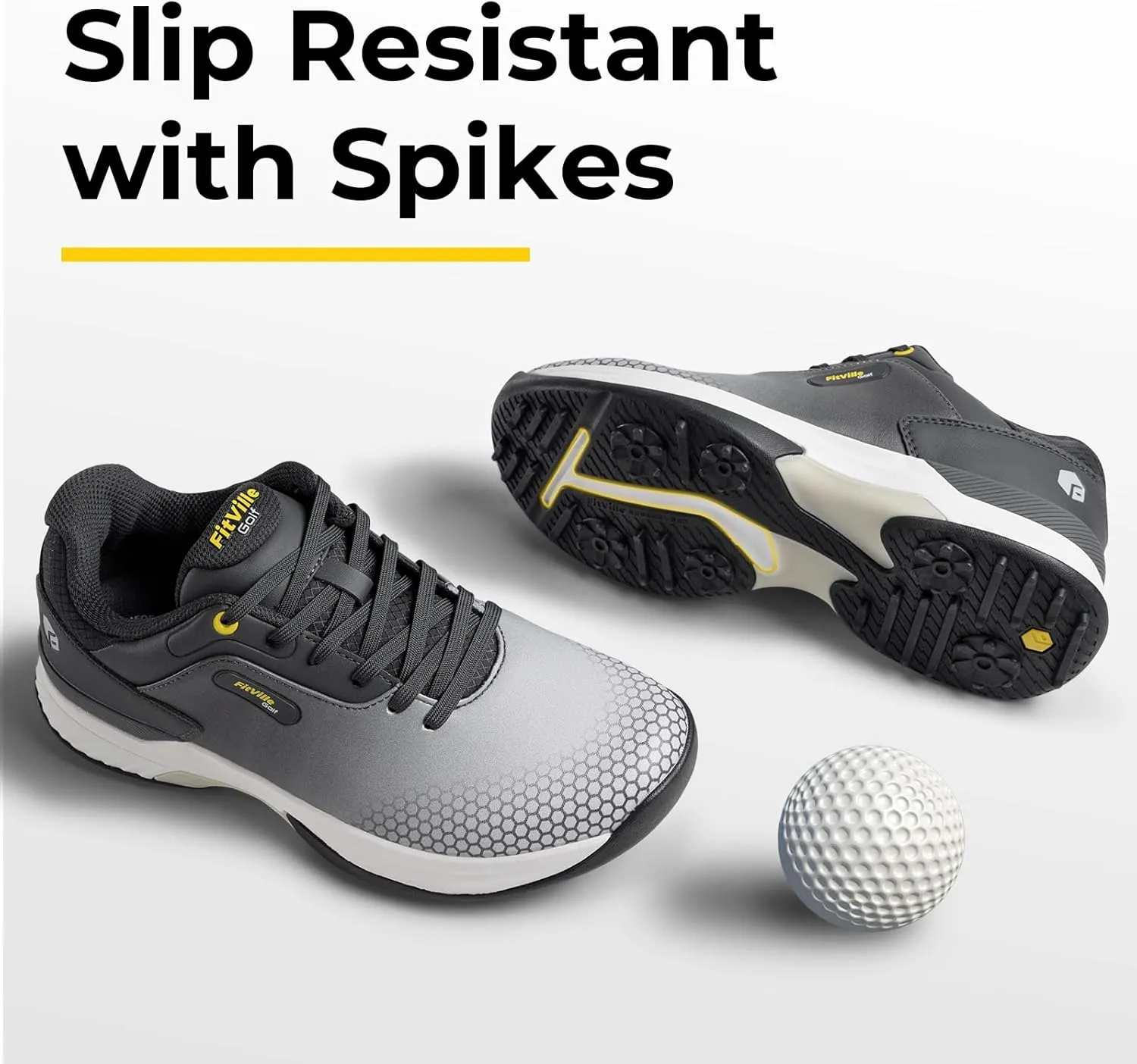 FitVille Wide & Extra Wide Mens Golf Shoes Professional Outdoor Waterproof Spiked Golf Shoes for Men