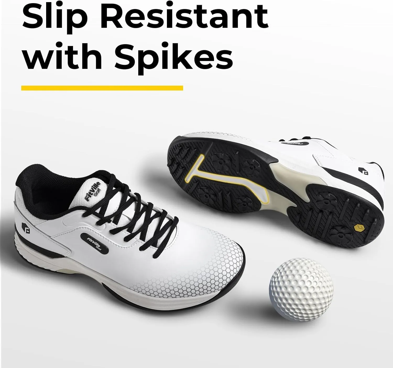 FitVille Wide & Extra Wide Mens Golf Shoes Professional Outdoor Waterproof Spiked Golf Shoes for Men