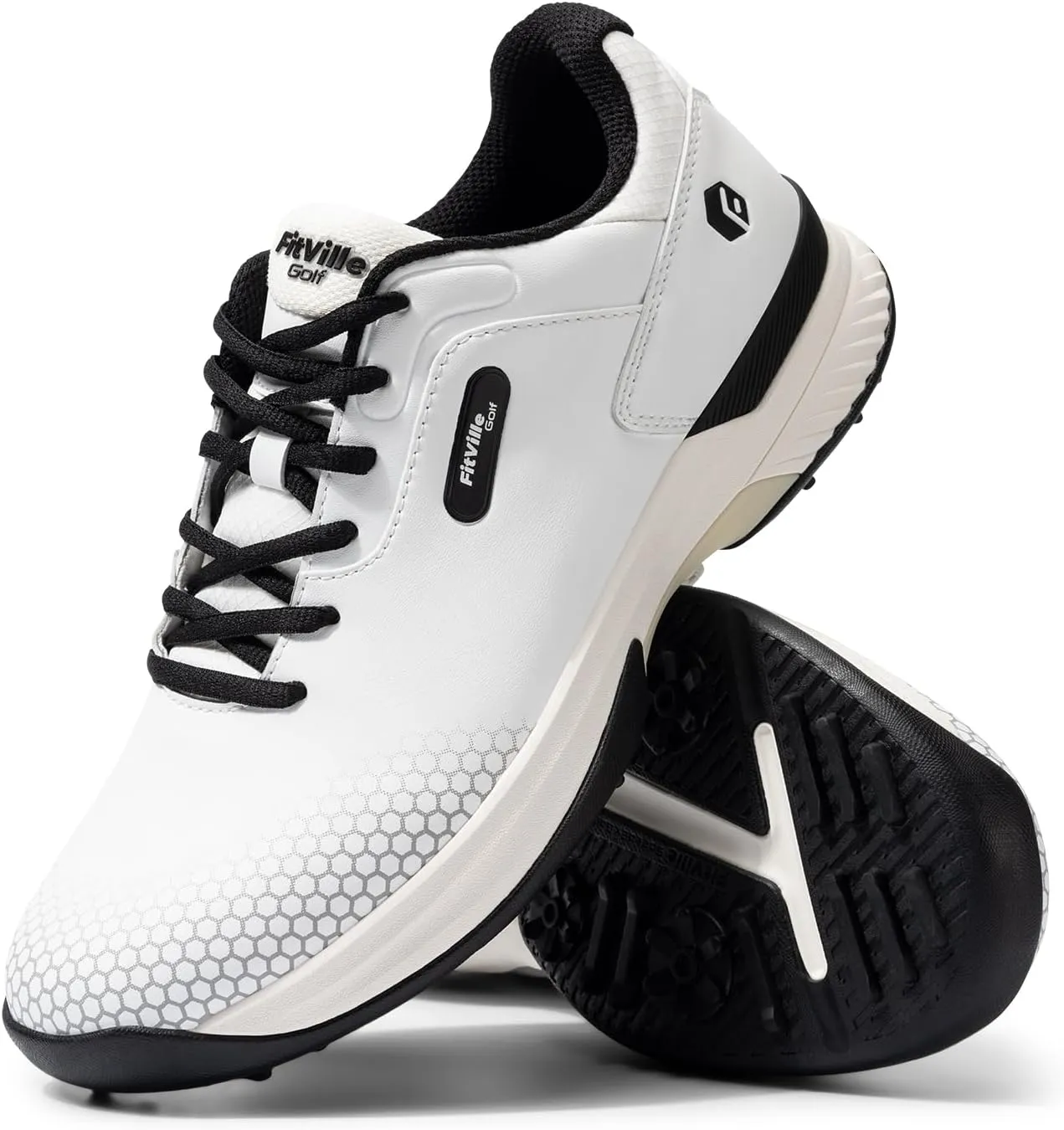 FitVille Wide & Extra Wide Mens Golf Shoes Professional Outdoor Waterproof Spiked Golf Shoes for Men