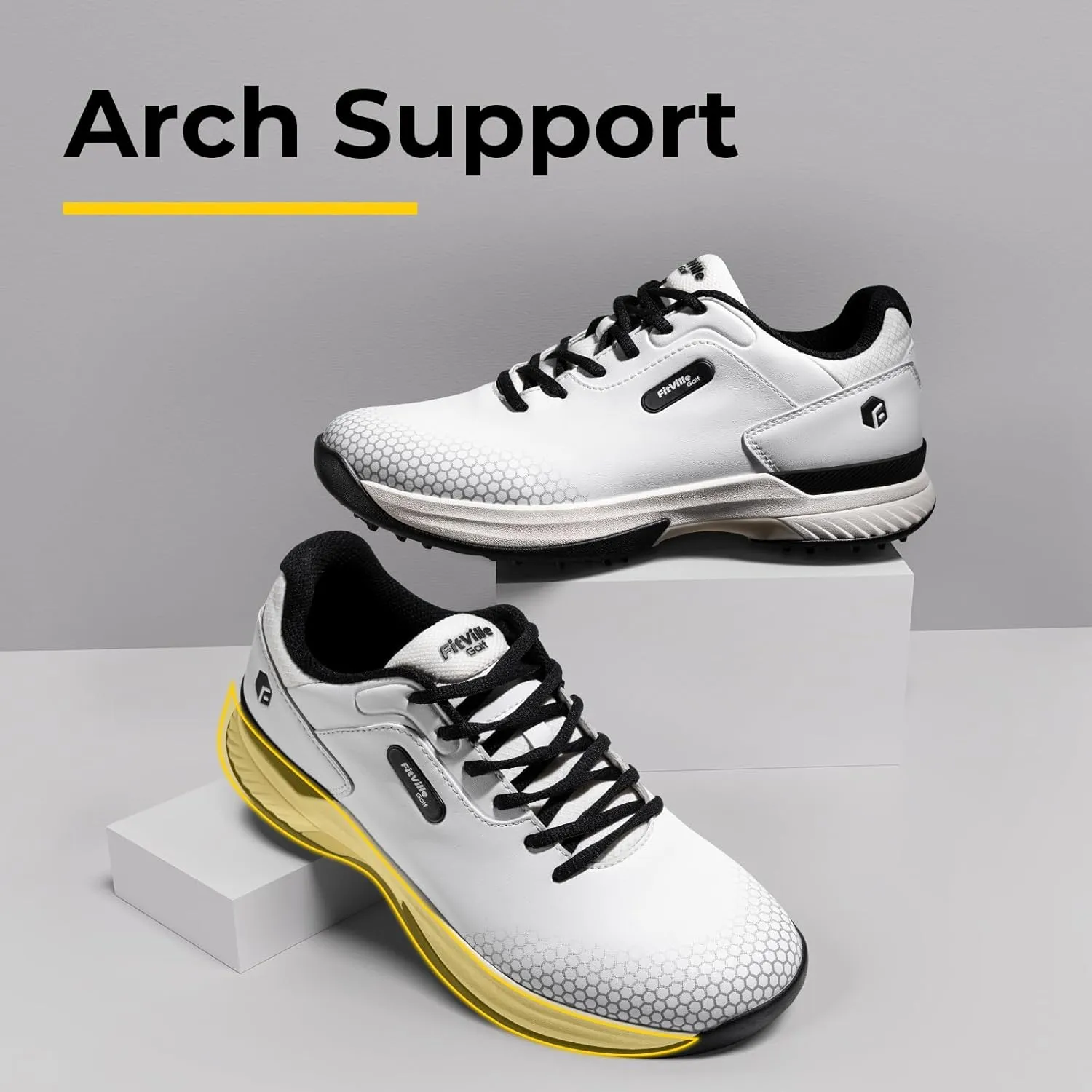 FitVille Wide & Extra Wide Mens Golf Shoes Professional Outdoor Waterproof Spiked Golf Shoes for Men