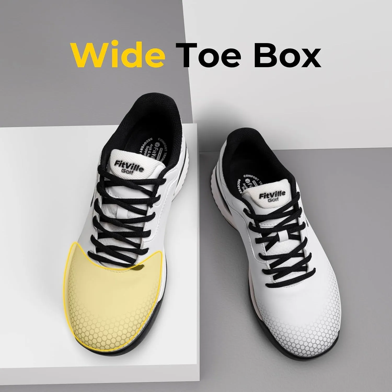 FitVille Wide & Extra Wide Mens Golf Shoes Professional Outdoor Waterproof Spiked Golf Shoes for Men
