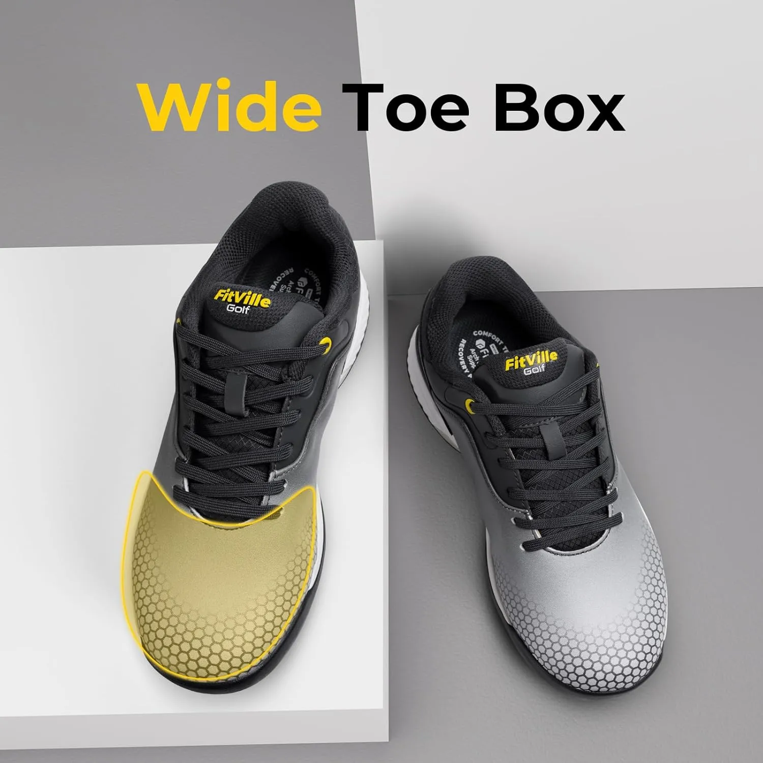 FitVille Wide & Extra Wide Mens Golf Shoes Professional Outdoor Waterproof Spiked Golf Shoes for Men