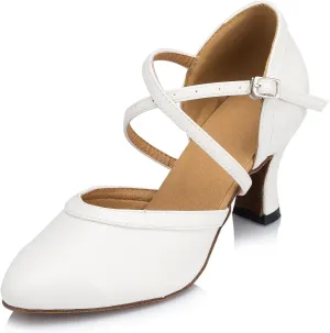 Honeystore Women's Synthetic Leather Closed-Toe Dance Shoes Criss Cross Ankle Strap