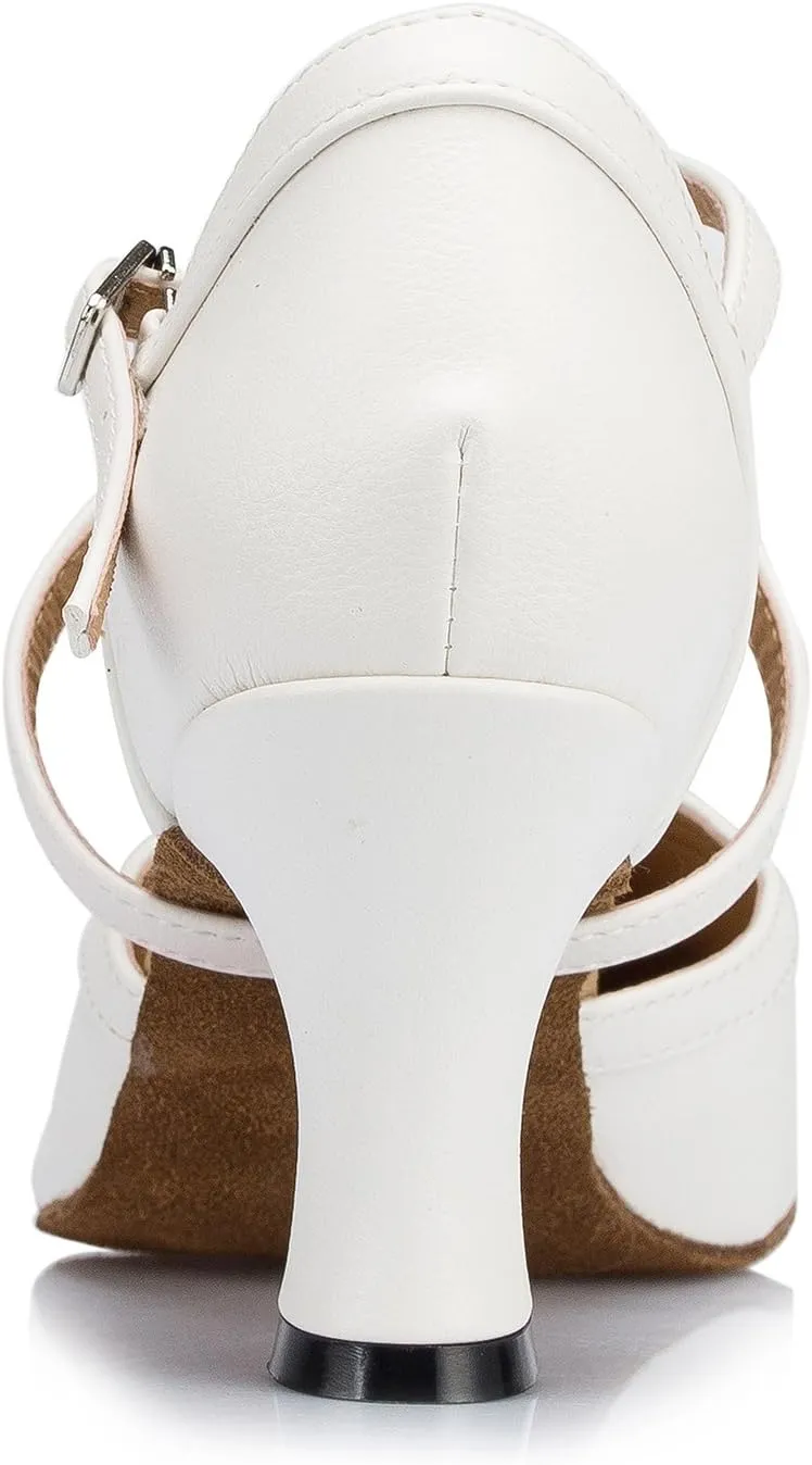 Honeystore Women's Synthetic Leather Closed-Toe Dance Shoes Criss Cross Ankle Strap