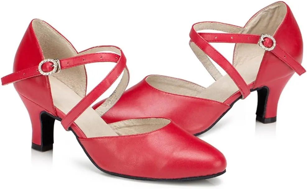 Honeystore Women's Synthetic Leather Closed-Toe Dance Shoes Criss Cross Ankle Strap
