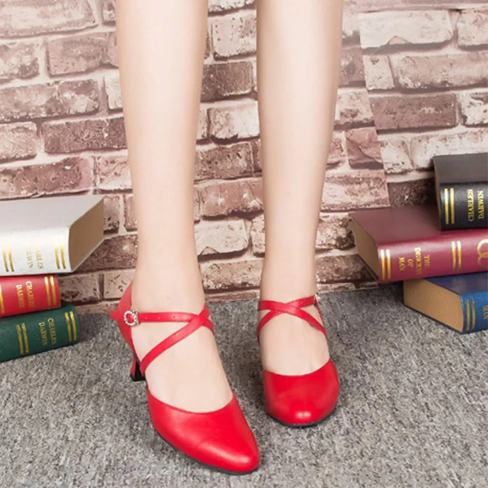 Honeystore Women's Synthetic Leather Closed-Toe Dance Shoes Criss Cross Ankle Strap