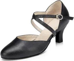 Honeystore Women's Synthetic Leather Closed-Toe Dance Shoes Criss Cross Ankle Strap