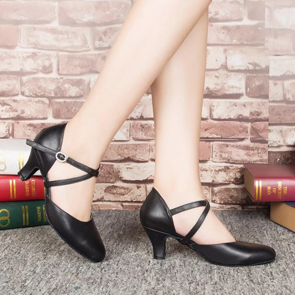 Honeystore Women's Synthetic Leather Closed-Toe Dance Shoes Criss Cross Ankle Strap