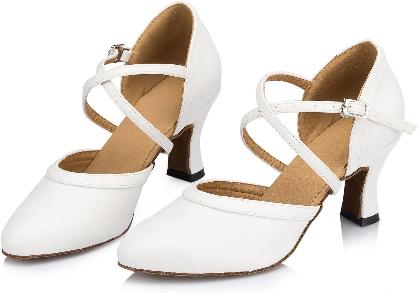 Honeystore Women's Synthetic Leather Closed-Toe Dance Shoes Criss Cross Ankle Strap