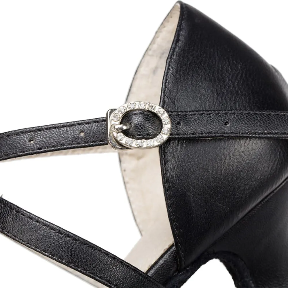Honeystore Women's Synthetic Leather Closed-Toe Dance Shoes Criss Cross Ankle Strap