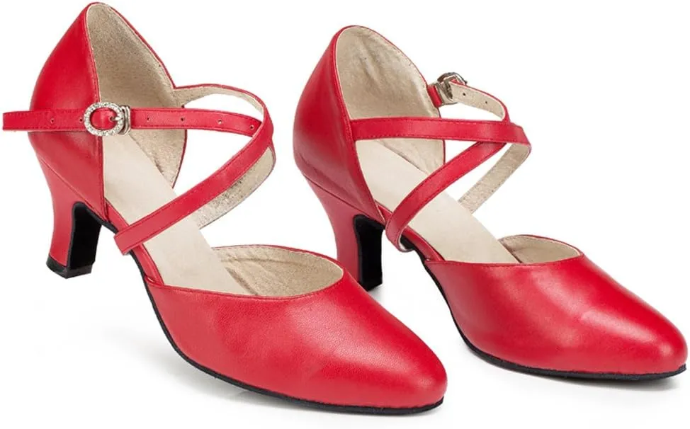 Honeystore Women's Synthetic Leather Closed-Toe Dance Shoes Criss Cross Ankle Strap