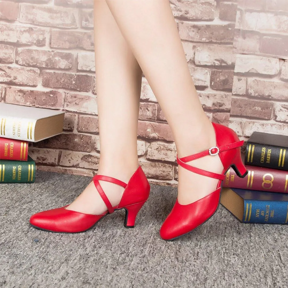 Honeystore Women's Synthetic Leather Closed-Toe Dance Shoes Criss Cross Ankle Strap