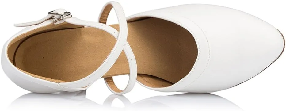 Honeystore Women's Synthetic Leather Closed-Toe Dance Shoes Criss Cross Ankle Strap
