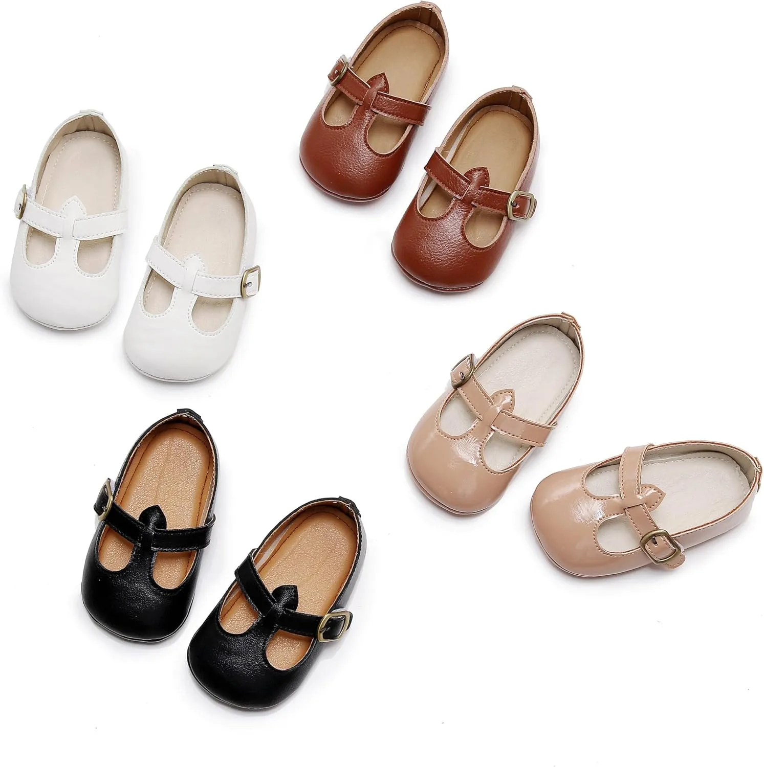 HONGTEYA Baby Moccasins with Rubber Sole&Soft Sole - Flower Print PU Leather Tassel Bow Girls Ballet Dress Shoes for Toddler