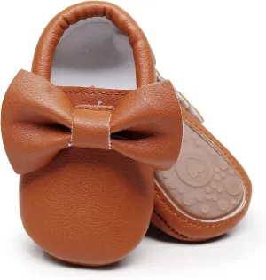 HONGTEYA Baby Moccasins with Rubber Sole&Soft Sole - Flower Print PU Leather Tassel Bow Girls Ballet Dress Shoes for Toddler