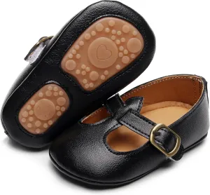 HONGTEYA Baby Moccasins with Rubber Sole&Soft Sole - Flower Print PU Leather Tassel Bow Girls Ballet Dress Shoes for Toddler