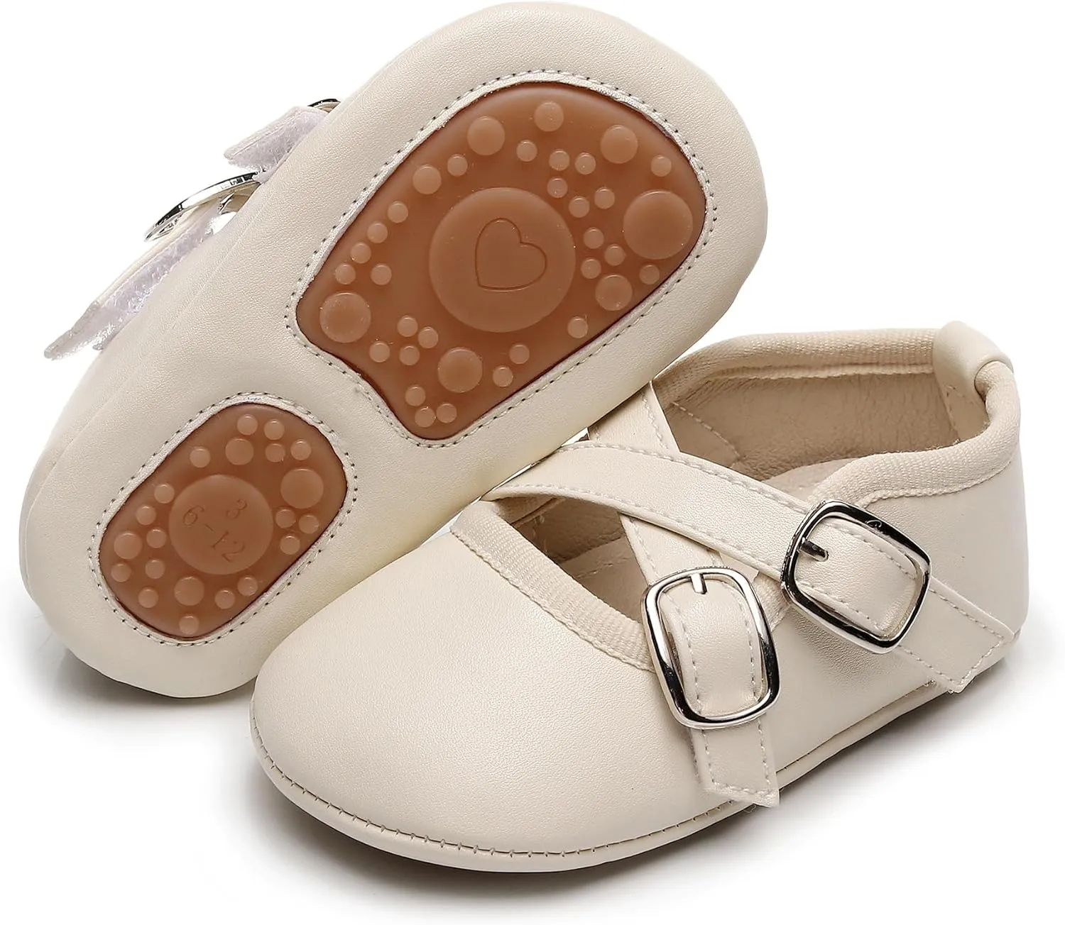 HONGTEYA Baby Moccasins with Rubber Sole&Soft Sole - Flower Print PU Leather Tassel Bow Girls Ballet Dress Shoes for Toddler