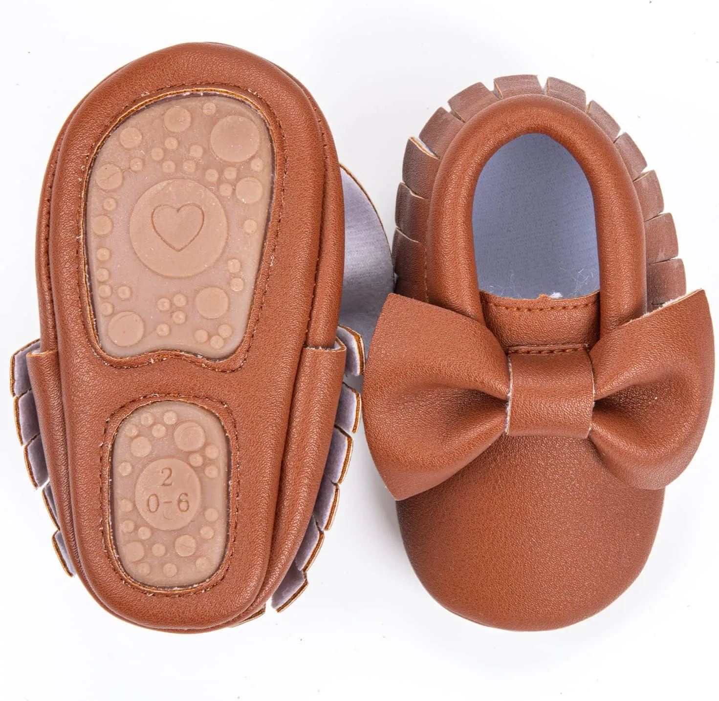 HONGTEYA Baby Moccasins with Rubber Sole&Soft Sole - Flower Print PU Leather Tassel Bow Girls Ballet Dress Shoes for Toddler