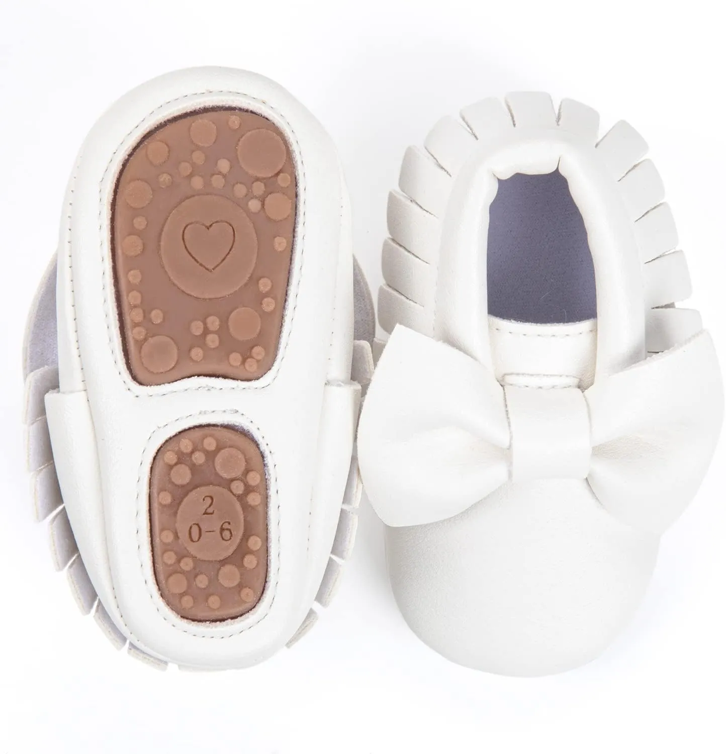 HONGTEYA Baby Moccasins with Rubber Sole&Soft Sole - Flower Print PU Leather Tassel Bow Girls Ballet Dress Shoes for Toddler