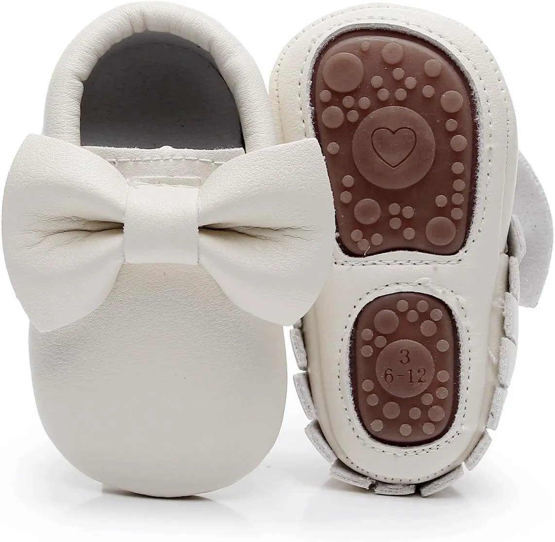 HONGTEYA Baby Moccasins with Rubber Sole&Soft Sole - Flower Print PU Leather Tassel Bow Girls Ballet Dress Shoes for Toddler
