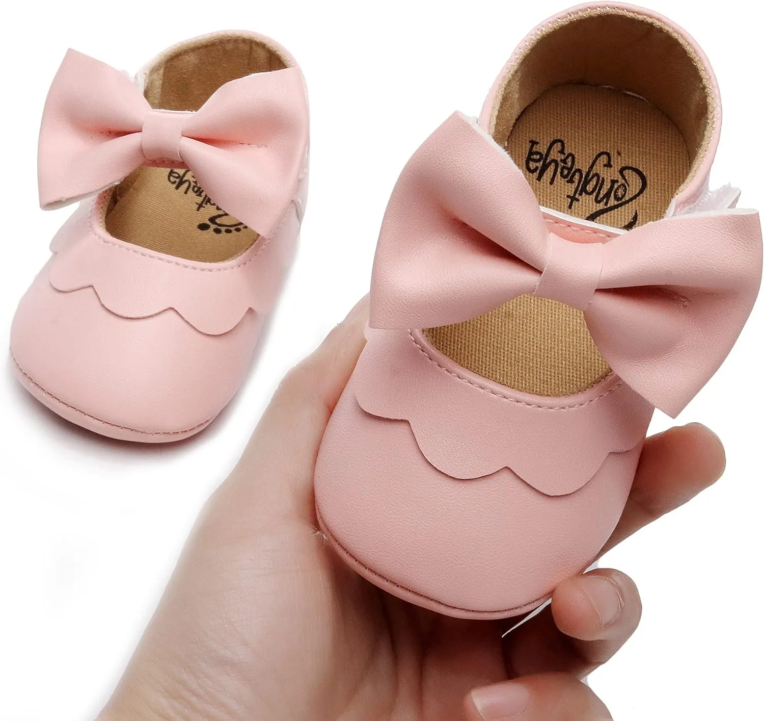 HONGTEYA Infant Baby Girls Mary Jane Flats Non Slip for Toddler First Walkers Soft Sole PU Leather Crib Shoes Sneaker Wedding Party Christmas Princess Dress Shoes Baby Moccasins Girls