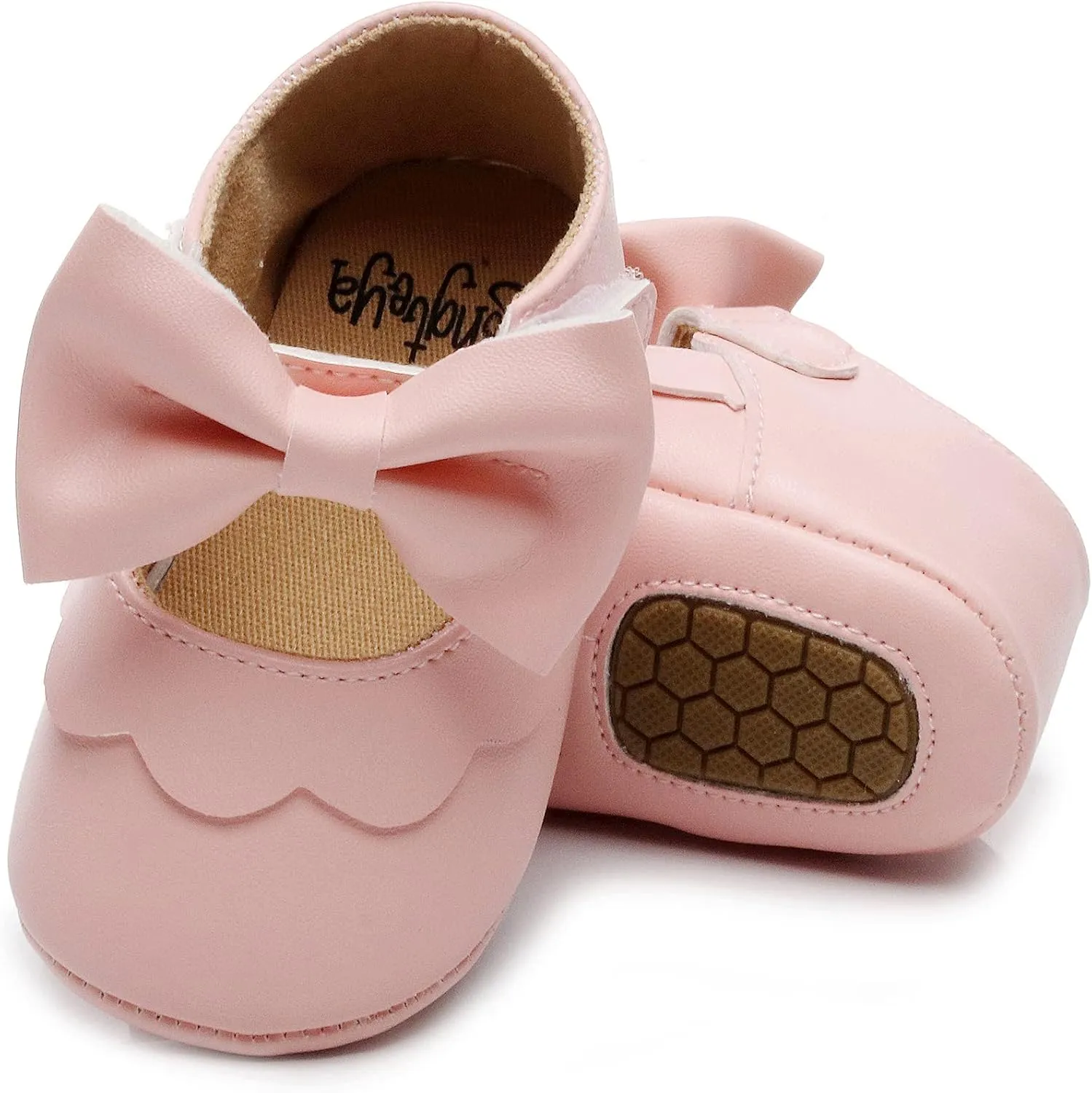HONGTEYA Infant Baby Girls Mary Jane Flats Non Slip for Toddler First Walkers Soft Sole PU Leather Crib Shoes Sneaker Wedding Party Christmas Princess Dress Shoes Baby Moccasins Girls