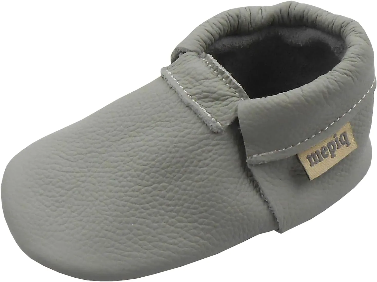 Infant Baby Moccasins with Rubber Sole - Soft Leather Anti Slip Crib Walking Baby Shoes Brown