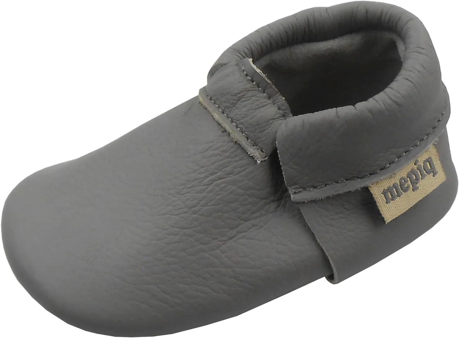 Infant Baby Moccasins with Rubber Sole - Soft Leather Anti Slip Crib Walking Baby Shoes Brown