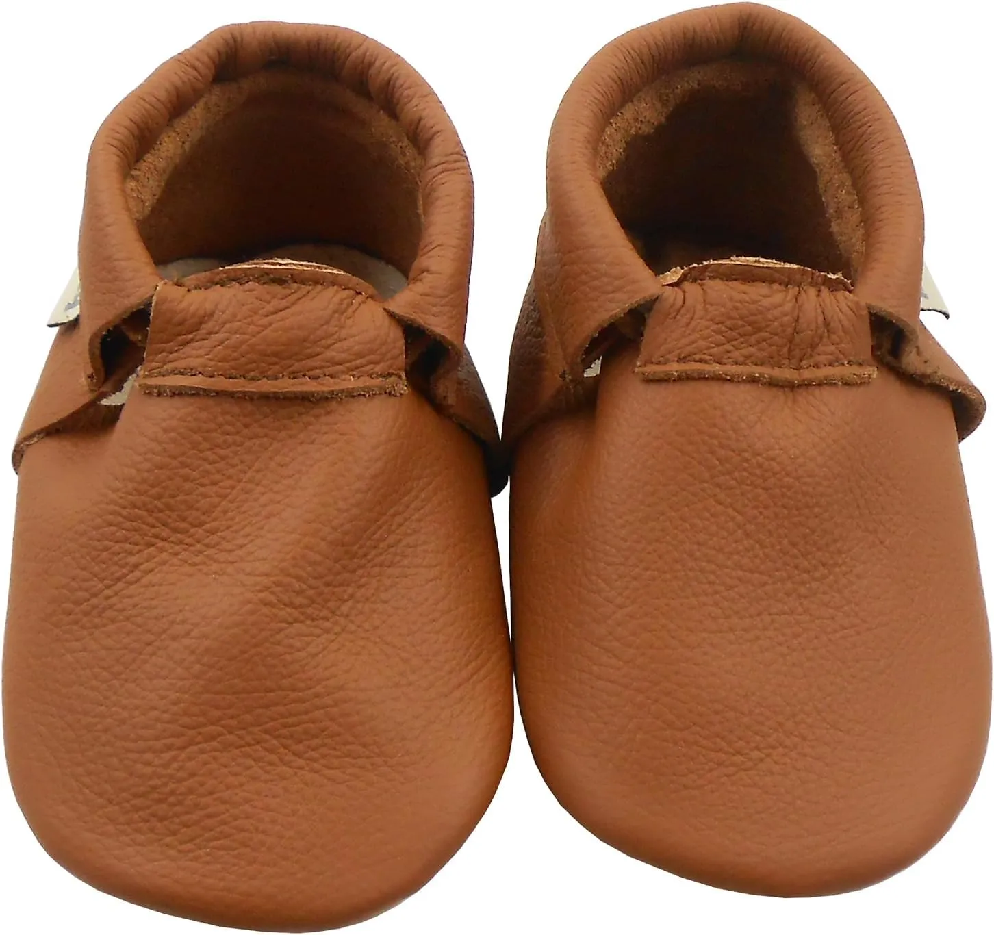 Infant Baby Moccasins with Rubber Sole - Soft Leather Anti Slip Crib Walking Baby Shoes Brown